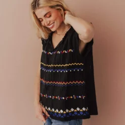 Vendor-unknown Kamila Embroidered Blouse Black Tops