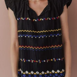 Vendor-unknown Kamila Embroidered Blouse Black Tops