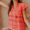 Vendor-unknown Kamila Embroidered Blouse Hot Coral Tops