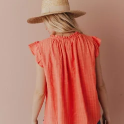 Vendor-unknown Kamila Embroidered Blouse Hot Coral Tops