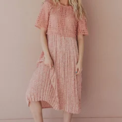 Vendor-unknown Dresses Katerina Pleated Dress Rose Tan