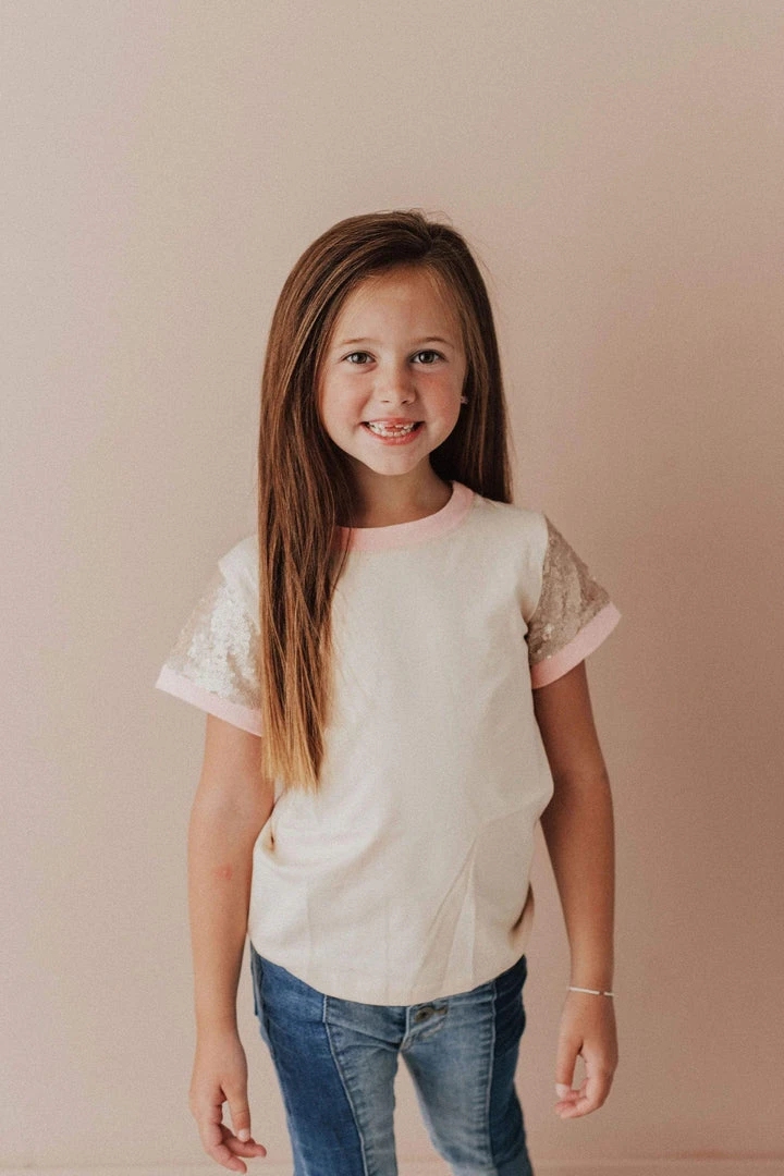 Vendor-unknown KIDS Sequin Sleeve Tee Pink 7 Vendor-unknown KIDS Sequin Sleeve Tee Pink