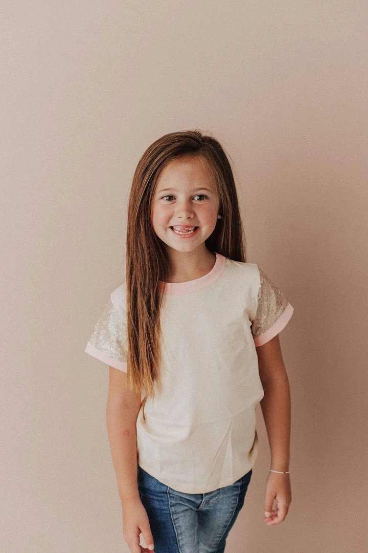 Vendor-unknown KIDS Sequin Sleeve Tee Pink 6 Vendor-unknown KIDS Sequin Sleeve Tee Pink