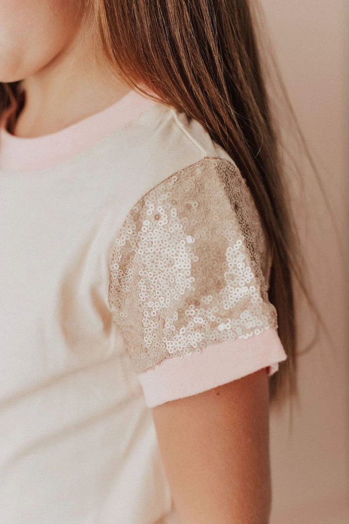 Vendor-unknown KIDS Sequin Sleeve Tee Pink 4 Vendor-unknown KIDS Sequin Sleeve Tee Pink