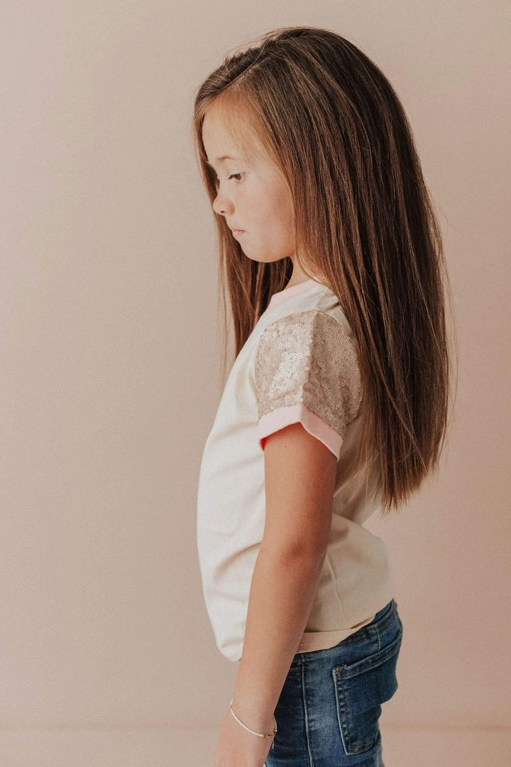 Vendor-unknown KIDS Sequin Sleeve Tee Pink 9 Vendor-unknown KIDS Sequin Sleeve Tee Pink