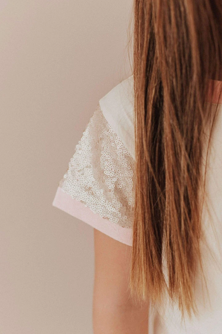 Vendor-unknown KIDS Sequin Sleeve Tee Pink 8 Vendor-unknown KIDS Sequin Sleeve Tee Pink