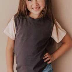 Vendor-unknown KIDS Velour Sleeve Tee Charcoal