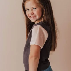 Vendor-unknown KIDS Velour Sleeve Tee Charcoal