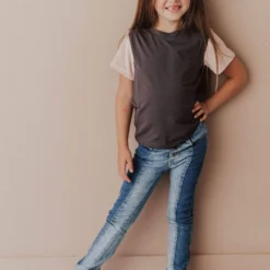 Vendor-unknown KIDS Velour Sleeve Tee Charcoal