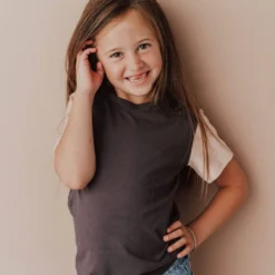 Vendor-unknown KIDS Velour Sleeve Tee Charcoal