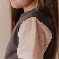 Vendor-unknown KIDS Velour Sleeve Tee Charcoal