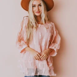 Vendor-unknown Lena Textured Top Blush Tops