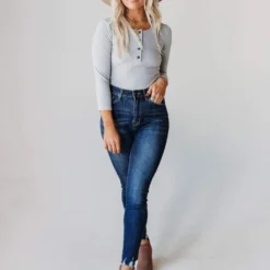 Vendor-unknown Lina Ribbed Jersey Bodysuit Heather Grey