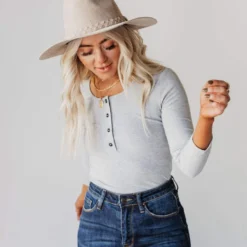 Vendor-unknown Lina Ribbed Jersey Bodysuit Heather Grey