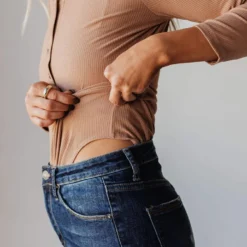 Vendor-unknown Lina Ribbed Jersey Bodysuit Mocha Tops