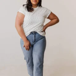 Vendor-unknown Plus Size Lizzy Polkadot Tee Shirt Ivory Tops