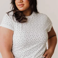 Vendor-unknown Plus Size Lizzy Polkadot Tee Shirt Ivory Tops