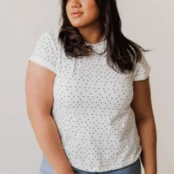 Vendor-unknown Plus Size Lizzy Polkadot Tee Shirt Ivory Tops