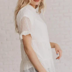 Vendor-unknown Mariam Swiss Dot Blouse Cream Tops