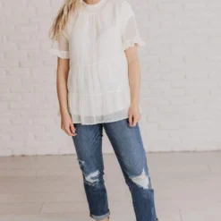 Vendor-unknown Mariam Swiss Dot Blouse Cream Tops