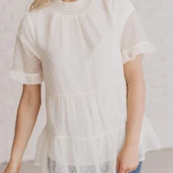 Vendor-unknown Mariam Swiss Dot Blouse Cream Tops