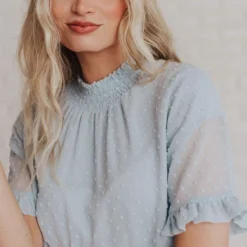 Vendor-unknown Tops Mariam Swiss Dot Blouse Light Blue