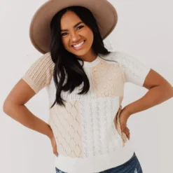 Vendor-unknown Mary Color Block Knit Sweater Ivory