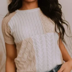 Vendor-unknown Mary Color Block Knit Sweater Ivory