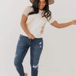 Vendor-unknown Mary Color Block Knit Sweater Ivory