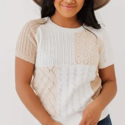 Vendor-unknown Mary Color Block Knit Sweater Ivory