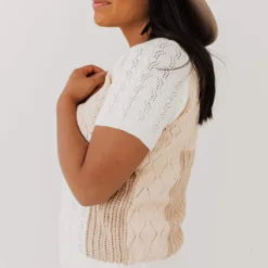 Vendor-unknown Mary Color Block Knit Sweater Ivory
