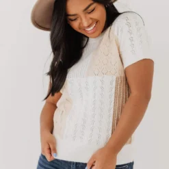 Vendor-unknown Mary Color Block Knit Sweater Ivory