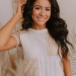 Vendor-unknown Mary Color Block Knit Sweater Ivory