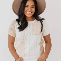 Vendor-unknown Mary Color Block Knit Sweater Ivory