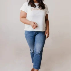 Vendor-unknown Tops Plus Size Peachy Embroidered Tee
