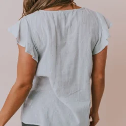 Lucy Avenue Piper Polka Dot Blouse Aqua Tops