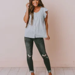 Lucy Avenue Piper Polka Dot Blouse Aqua Tops