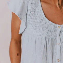 Lucy Avenue Piper Polka Dot Blouse Aqua Tops