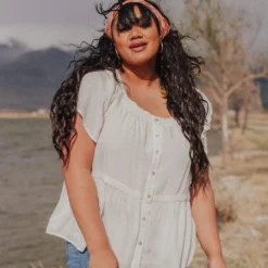 Vendor-unknown PLUS Betsy Square Neck Button Up Top Ivory