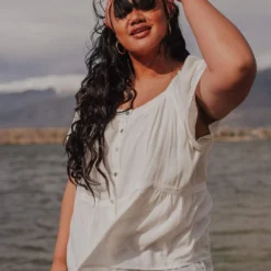 Vendor-unknown PLUS Betsy Square Neck Button Up Top Ivory