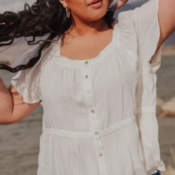 Vendor-unknown PLUS Betsy Square Neck Button Up Top Ivory