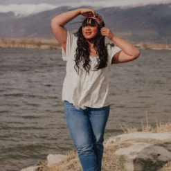 Vendor-unknown PLUS Betsy Square Neck Button Up Top Ivory