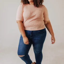 Vendor-unknown PLUS! EXCLUSIVE! Laura Polka Dot Short Sleeve Sweater Blush