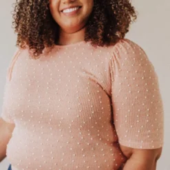 Vendor-unknown PLUS! EXCLUSIVE! Laura Polka Dot Short Sleeve Sweater Blush