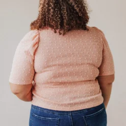 Vendor-unknown PLUS! EXCLUSIVE! Laura Polka Dot Short Sleeve Sweater Blush