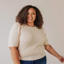 Vendor-unknown PLUS! EXCLUSIVE! Laura Polka Dot Short Sleeve Sweater Cream