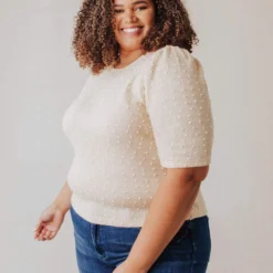 Vendor-unknown PLUS! EXCLUSIVE! Laura Polka Dot Short Sleeve Sweater Cream