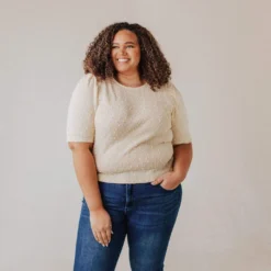 Vendor-unknown PLUS! EXCLUSIVE! Laura Polka Dot Short Sleeve Sweater Cream