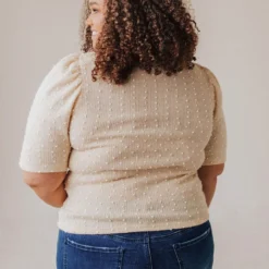 Vendor-unknown PLUS! EXCLUSIVE! Laura Polka Dot Short Sleeve Sweater Cream