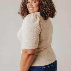 Vendor-unknown PLUS! EXCLUSIVE! Laura Polka Dot Short Sleeve Sweater Cream